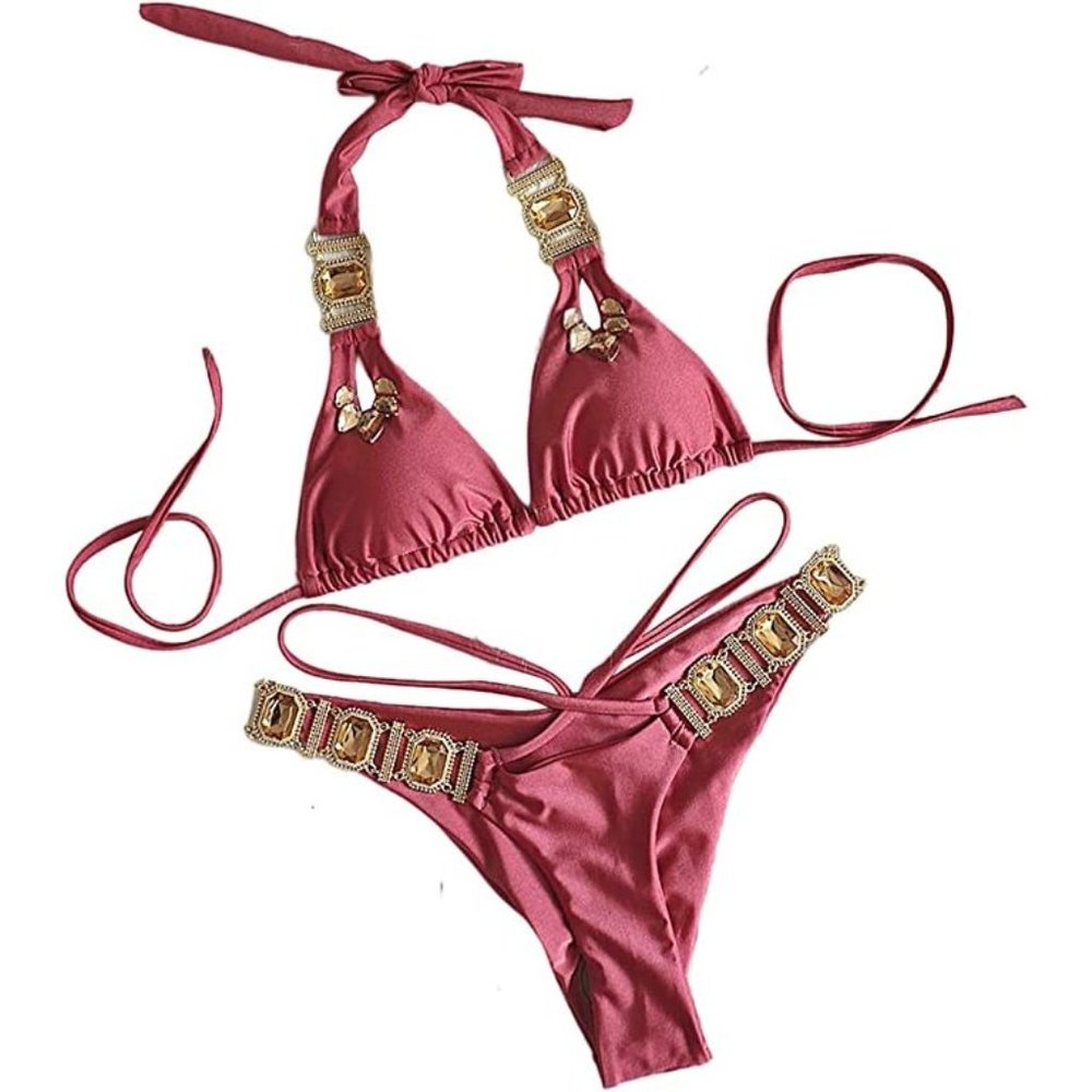 NEW Sparkling Bling Crystal Rhinestone Bikini Swimsuit Beachwear +FREE G… - Picture 10 of 15